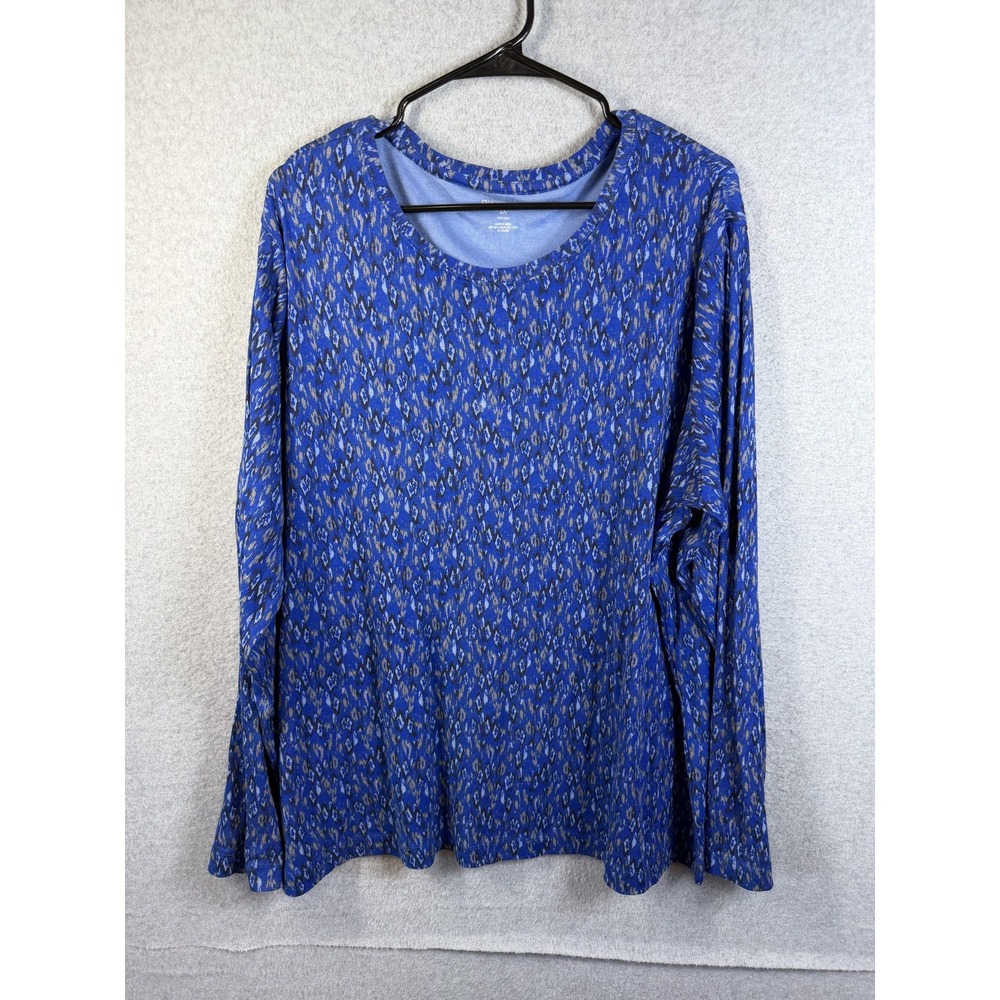 Northcrest Shirt Womens 2X Blue Geometric Print Long Sleeve Knit Tunic Plus Top